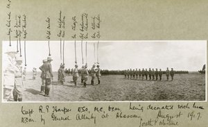 General Allenby Decorating Captain Harper with the D.C.M. at a Ceremony at Abassan, South Palestine, August 1917 by Capt. Arthur Rhodes