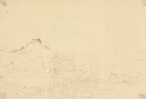 Sketch of a Hilltop Castle with Houses Below by Capt. Thomas Hastings