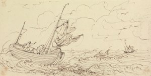 Sketch of a Ship on a Stormy Sea by Capt. Thomas Hastings
