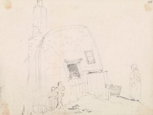 Sketch of a Woman near a Cottage