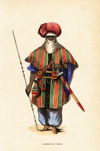 Noble Tuareg warrior of Agadez, Niger, in tagelmust (turban and veil), taktkat (shirt) and akarbey (pants) by Captain George Francis (after) Lyon