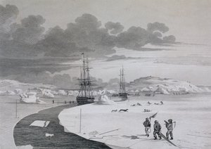 Cutting into Winter Island, October 1821, from Journal of a Second Voyage for the Discovery of a North West Passage from the Atlantic to the Pacific performed in the Years 1821-22-23, by William Edwar