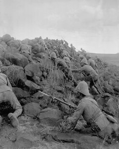 Canadian Troops Climbing a Kopje During the Boer War from an Album of Photographs Compiled by A.S. Pratt