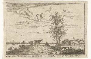 Title Page with River Landscape with Cows, Landschappen (series title) by Carel Frederik Bendorp (I)