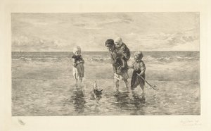 Four Children Playing with Toy Boat on the Beach in Shallow Seawater Children of the Sea by Carel Lodewijk Dake