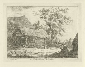Seated Figure by a Barn (series: Landscapes 1-6) by Carel Lodewijk Hansen