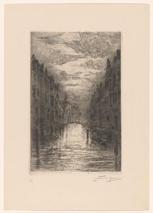 Canal in Dordrecht at Evening by Carel Nicolaas Storm van 