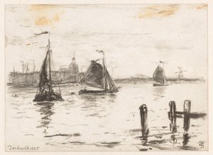 Fishing Boats on the Maas near Dordrecht by Carel Nicolaas Storm van 