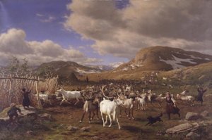 A Reindeer Herd Driven to the Milking Place. Motif from the Highlands North of Røros by Carl Bøgh