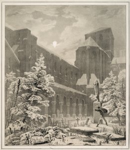 Church and Graveyard in the Snow by Moonlight by Carl Blechen