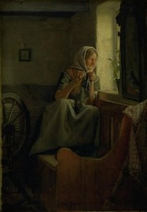 An Old Peasant Woman Looking Out of a Window by Carl Bloch