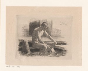 Naked Man Sitting on Steps by Water by Carl Bloch