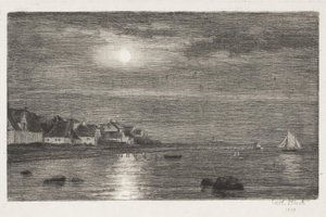 Beach Scene at Hellebæk. Moonlight by Carl Bloch