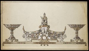Drawing of a silver oval-shaped basket, House of Carl Faberge