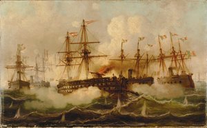Naval battle near Lissa by Carl Frederik Sørensen