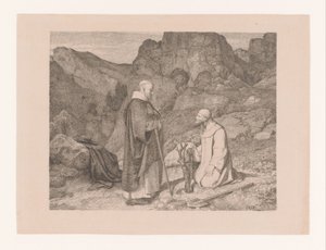 Two Monks by a Pruned Tree in a Mountain Landscape by Carl Friedrich Lessing