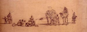 Figures and camels in the desert by Carl Haag