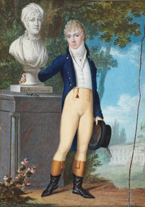 Portrait of a Young Gentleman in Riding Costume, in a Castle Park, Next to the Bust of His Mother with the Inscription 