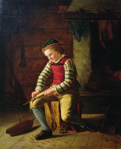 Boy Making a Wooden Boat by Carl Julius Lorck