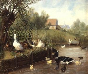 Ducks on the River Bank by Carl Jutz