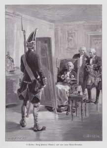 King Frederick William I of Prussia painting a grenadier of his Potsdamer Riesengarde (Giant Guard of Potsdam) by Carl Ludwig Friedrich (after) Becker