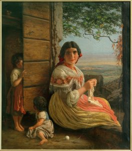 C.L. Jessen, Knitting Italian Woman by Carl Ludwig Jessen
