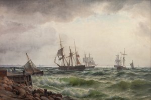 Ships Near Land After a Shower by Carl Neumann