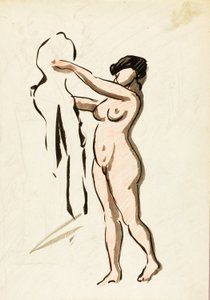 Standing Female Nude with Drape by Carl Newman