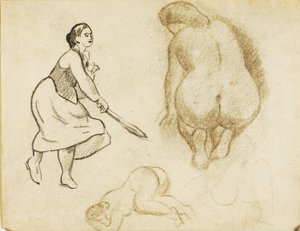 Woman with Tennis Racket and Two Figure Studies by Carl Newman