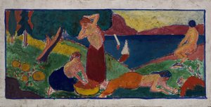 Women in Landscape with Blue Border