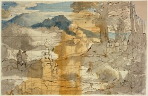 Landscape near Rocca Canterano with a Woman with Children, Shepherds and Pilgrims by Carl Philipp Fohr