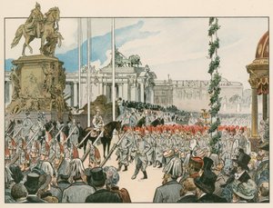 Wilhelm II at the dedication of the national monument in Berlin in 1897 by Carl Rohling