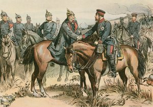 Wilhelm I, King of Prussia and first German Emperor (1797-1888) greeting his son at Sadowa in 1866 by Carl Rohling