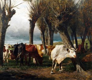 Cattle Herd under Willow Trees