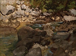 Mountain Stream with Rock Blocks by Carl Schuch