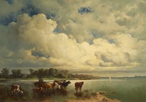 Water Landscape with Cows