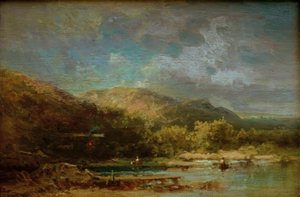 Cottage by the Lake with Figures