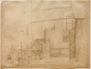 Tiled Stove in Farmhouse Room by Carl Spitzweg