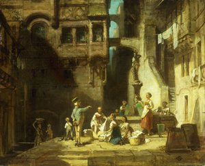 Laundry Women at the Well by Carl Spitzweg