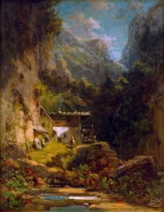 Mill in Forest Gorge with a Figure