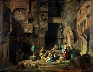 Washerwomen at the Fountain by Carl Spitzweg