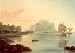 Palermo Harbour with Mount Pellegrino by Carl Wilhelm Goetzloff