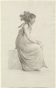 A Seated Young Woman Wearing a Fashionable Hat by Carl Wilhelm Kolbe