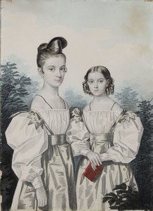 Portrait of Sisters Anna Petrovna 1822-1905 and Elena Petrovna 1824-1860 Ushakov, 1830s