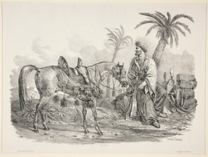 Seated Arab holding the Bridle of an Arabian Horse by Carle Vernet