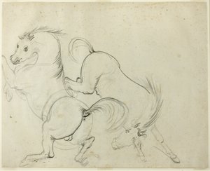 Two Horses Cavorting (recto); Man on a Kicking Horse (verso) by Carle Vernet