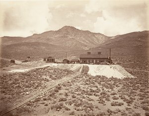 Buildings of Sutro Tunnel, 1875, printed ca. 1876 by Carleton Emmons Watkins
