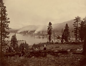 View of Glenbrook Bay, Lake Tahoe, Showing Saw Mills, Breakwater and Steamers of Carson and Tahoe Lumber and Flume Co., also Lake Terminus of Lake Tahoe, N.G.R.R. by Carleton Watkins