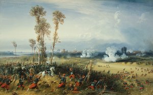 The War in Italy: The Battle of Palestro, the King of Sardinia Heading the Troops by Carlo Bossoli