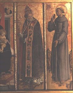 St. Sylvester and St. Francis, detail from the San Silvestro Polyptych by Carlo Crivelli